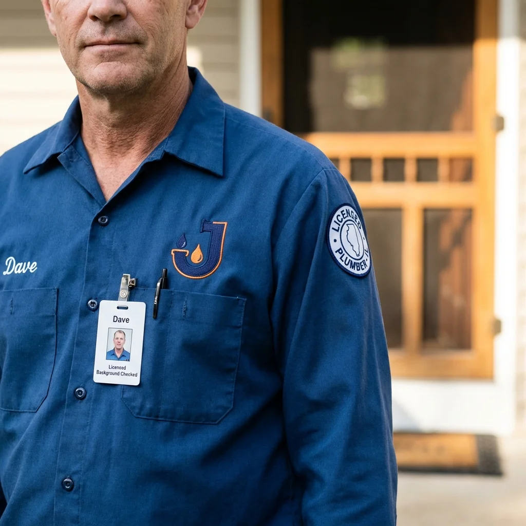 Licensed plumber showing ID badge in New Brunswick, NJ