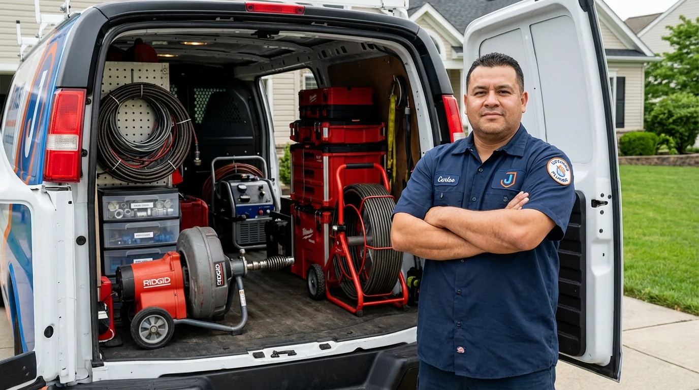 Professional drain cleaning equipment and Johns Plumbing LLC plumber in New Brunswick