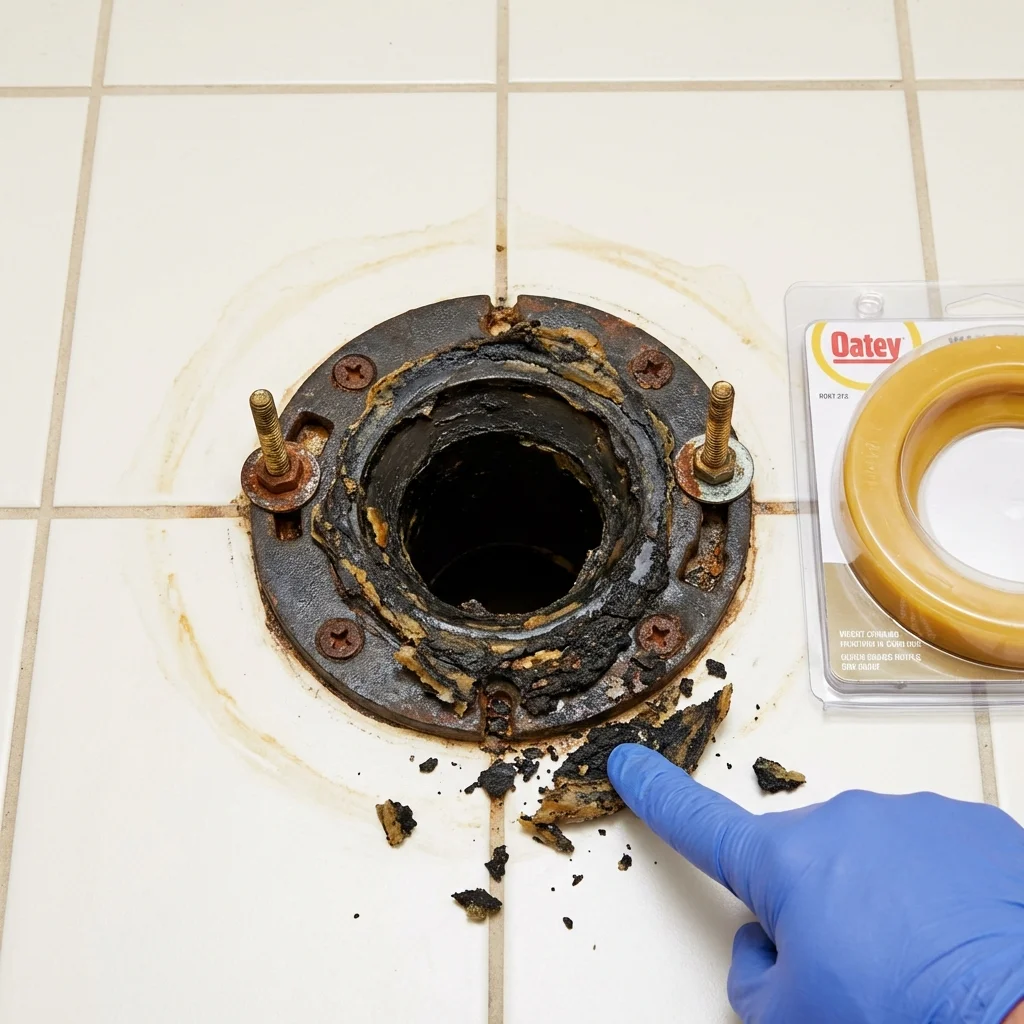 Failed wax ring showing water seepage at the base of a toilet in a New Brunswick, NJ home